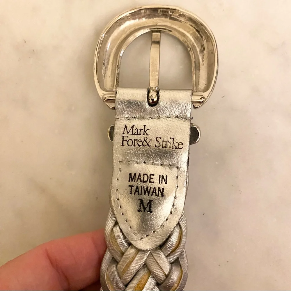 Mark Fore & Strike Braided Fabric Leather Silver Woman Belt Size Medium‎